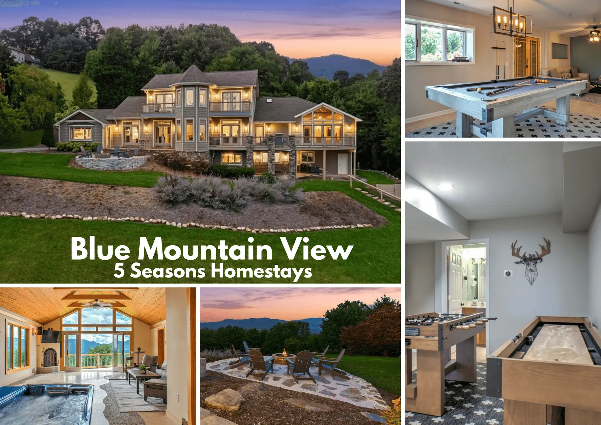 **Blue Mountain View 5 Seasons Homestays:** luxury mountain view vacation homes with amenities like 