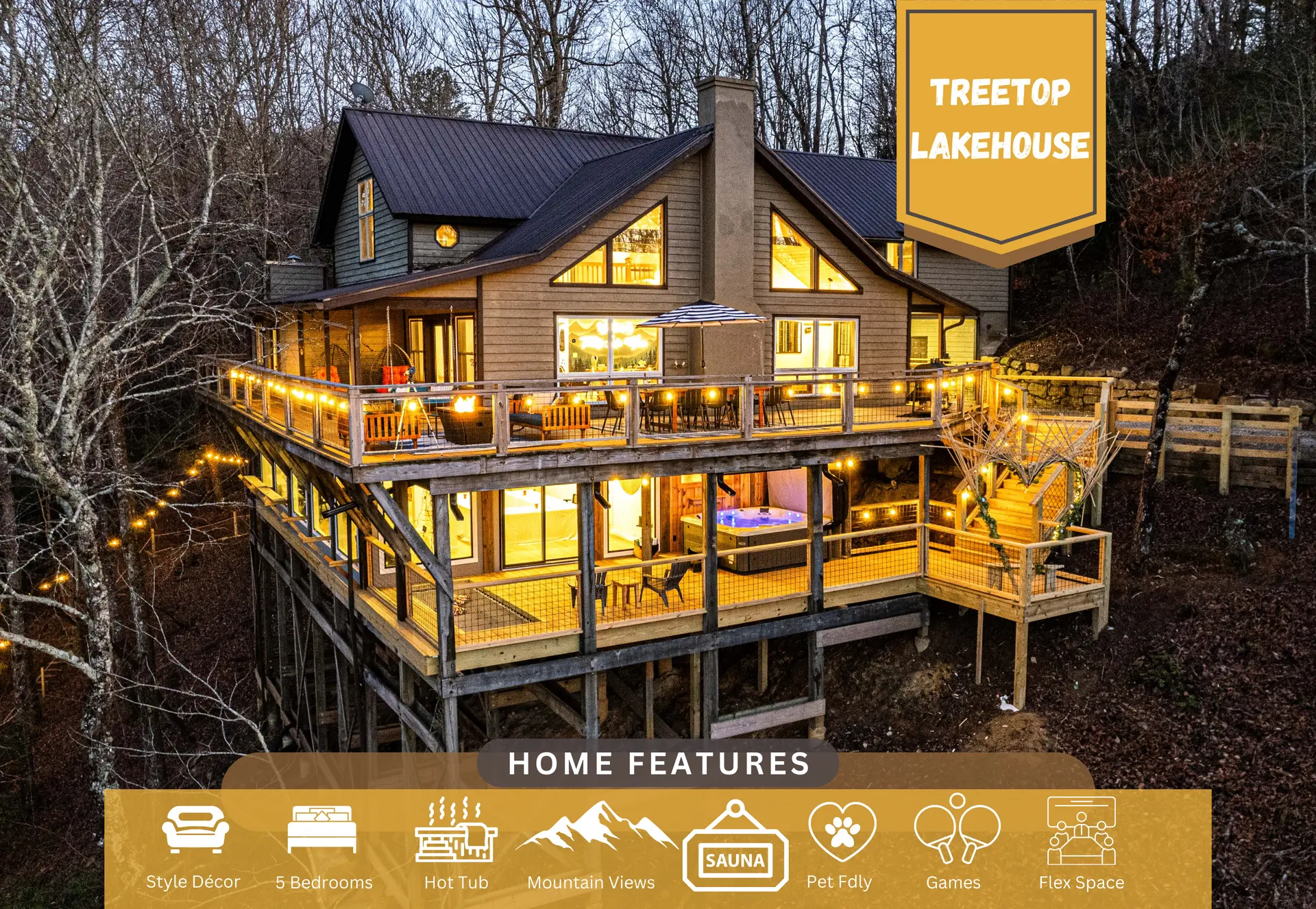 Treetop Lakehouse: Pvt Lake/Sauna/HotTub/Games