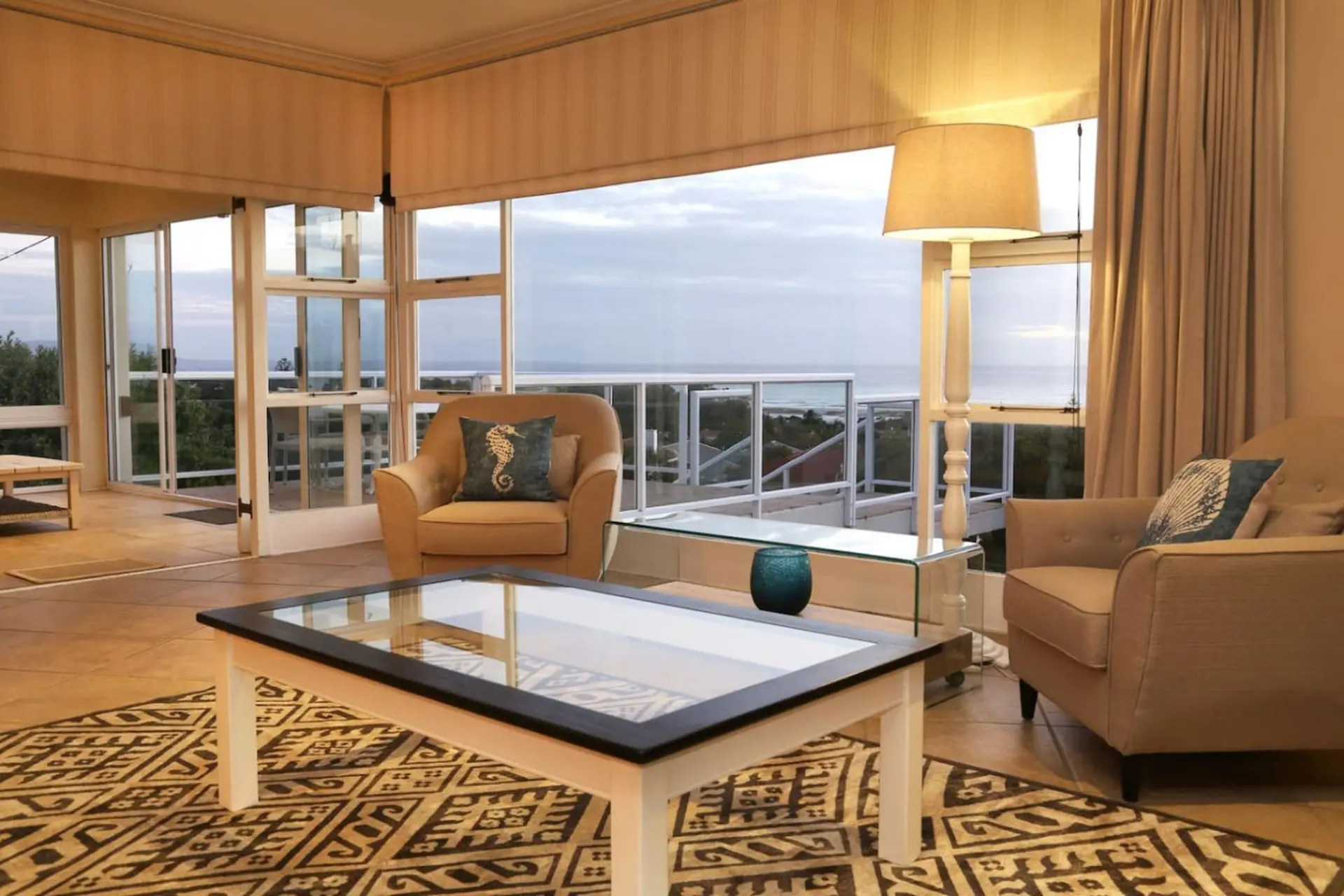 Living room with view of the ocean.