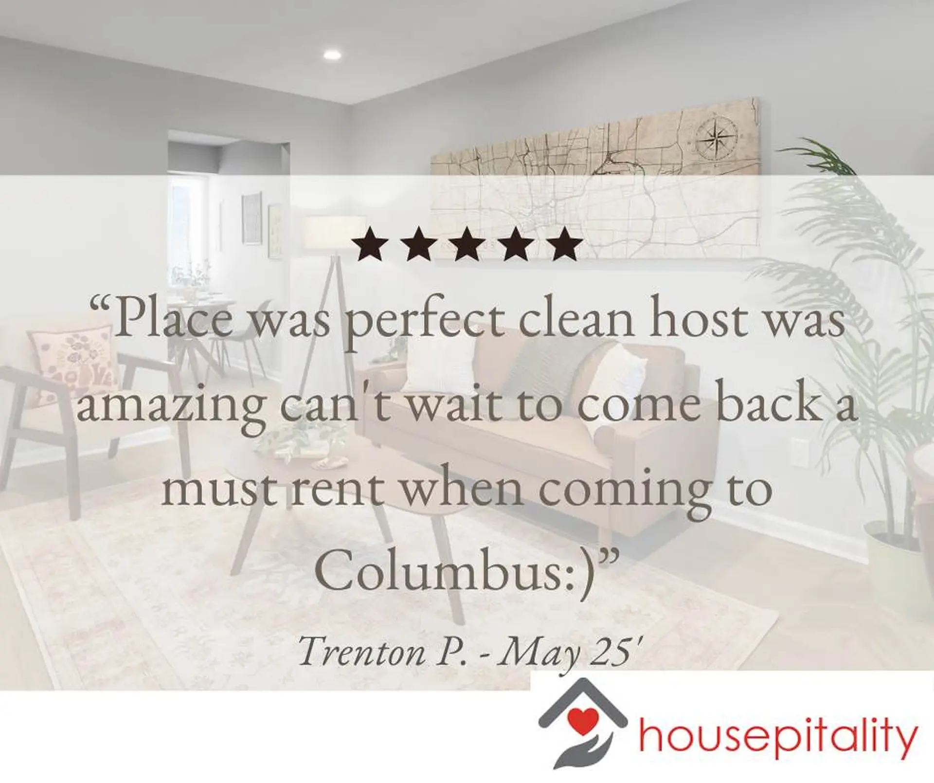 A positive customer review about a clean and perfect place with an amazing host.