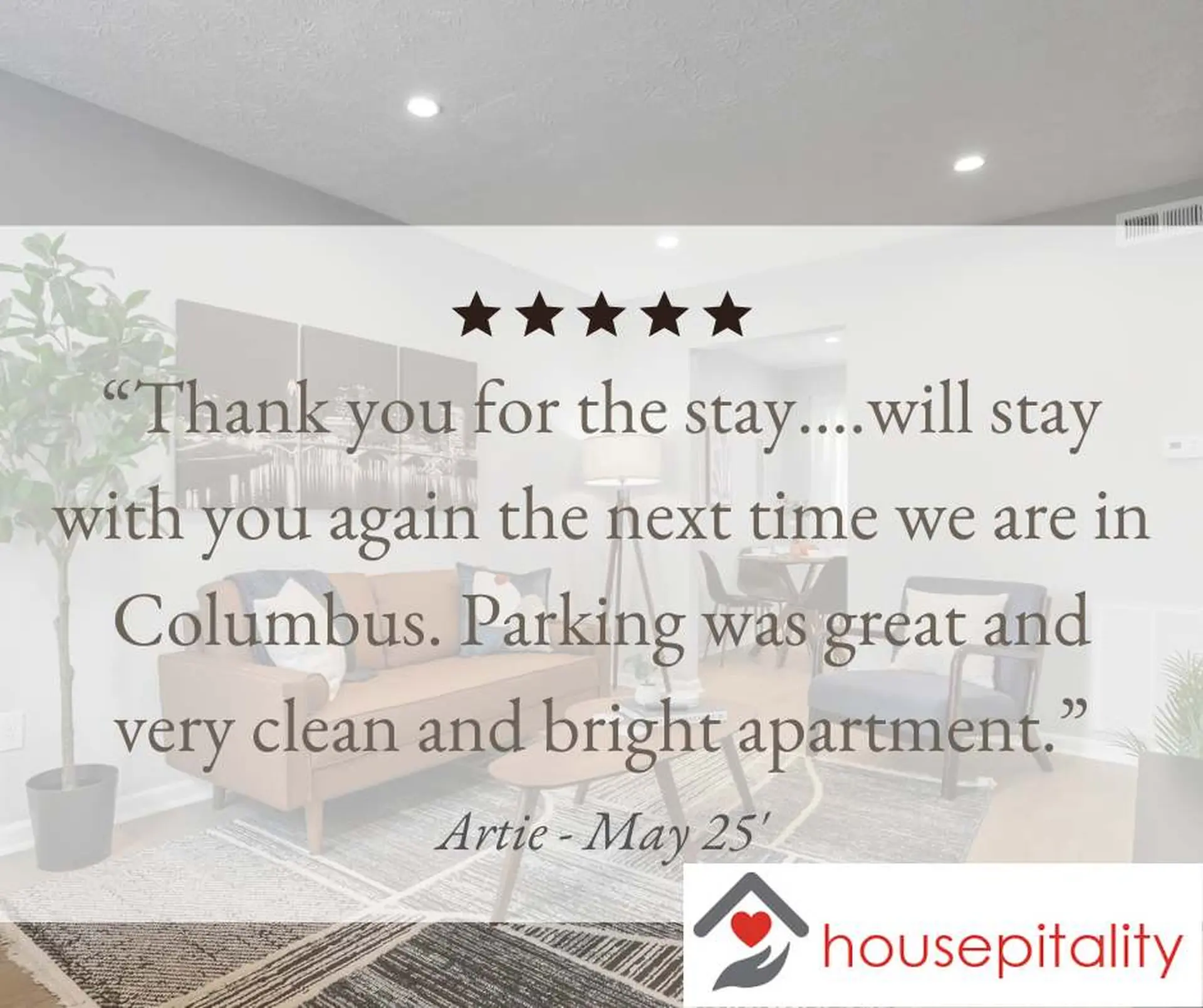 "Thank you for the stay...will stay with you again the next time we are in Columbus. Parking was gre