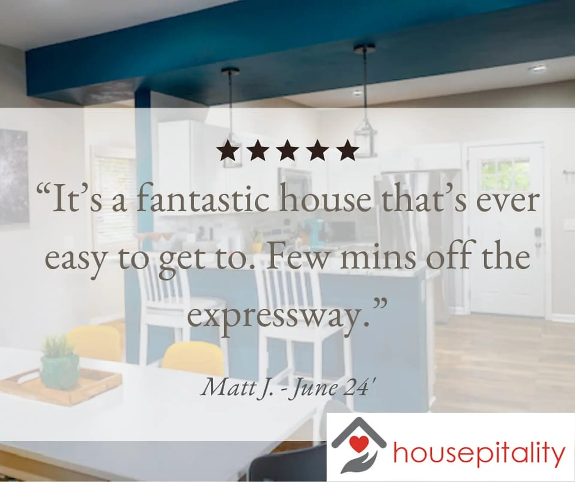 A review of a house with five stars.