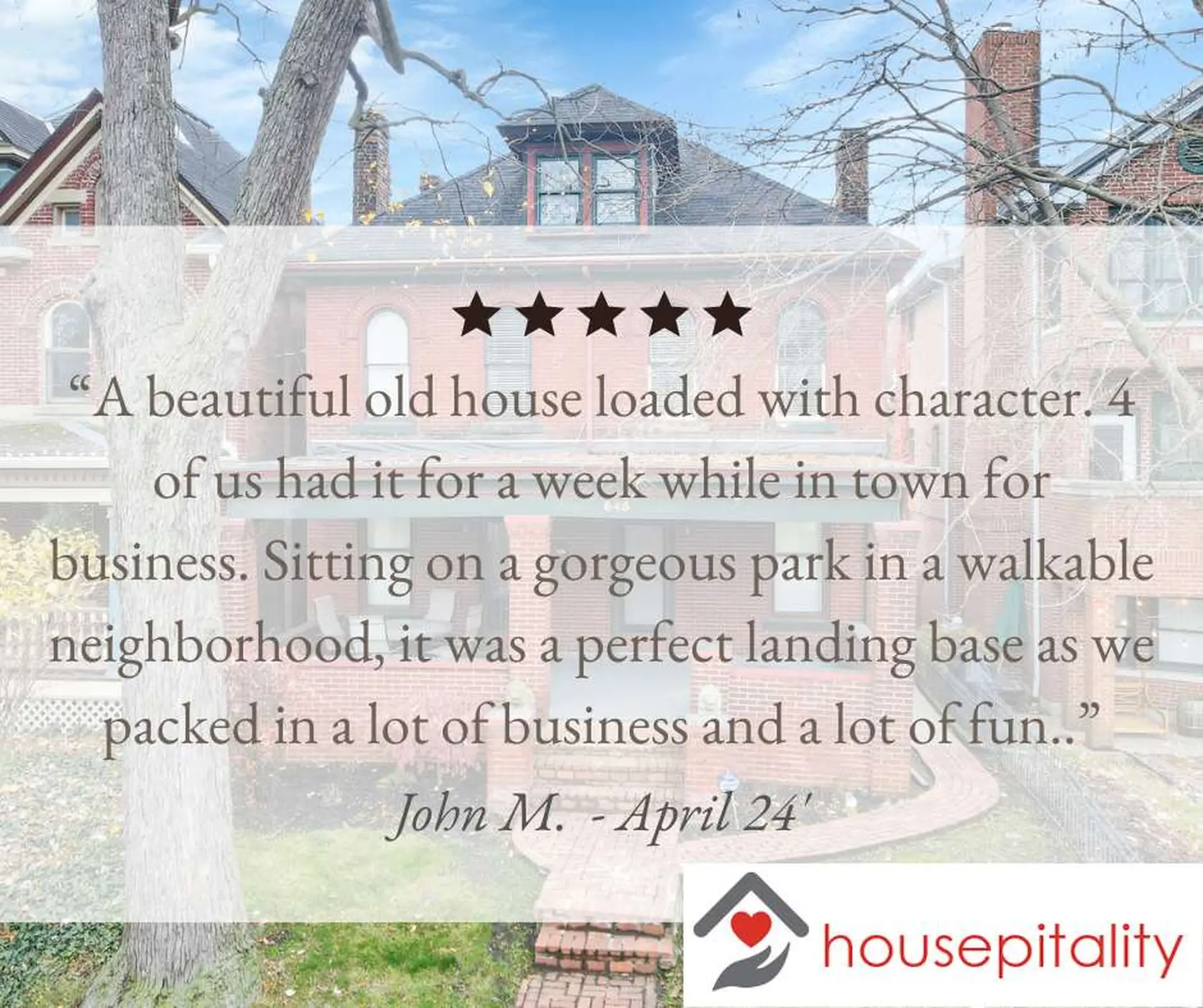 A review of a beautiful old house with character, loaded with business and fun.