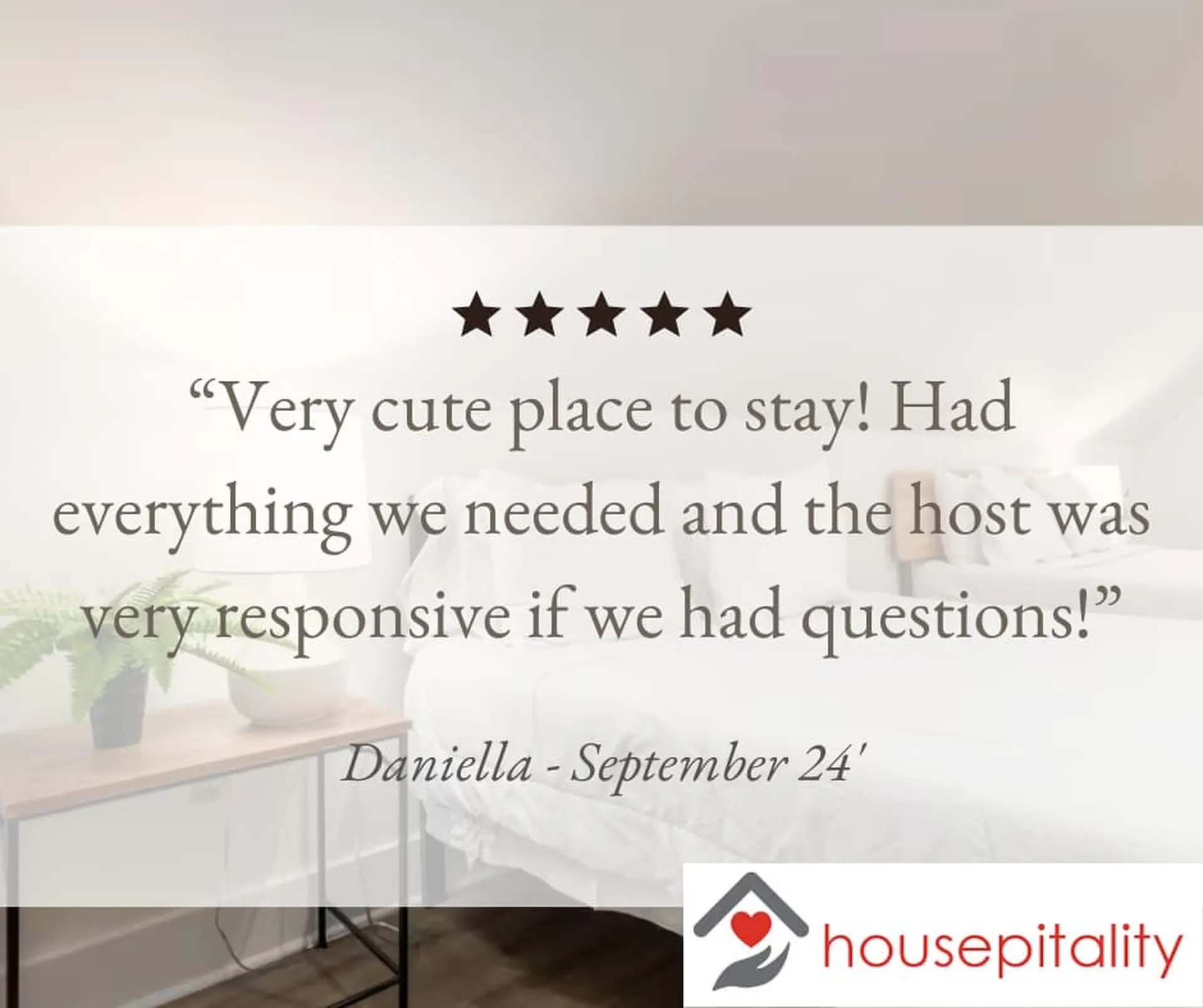 A 5-star review for "Very cute place to stay! Had everything we needed..."