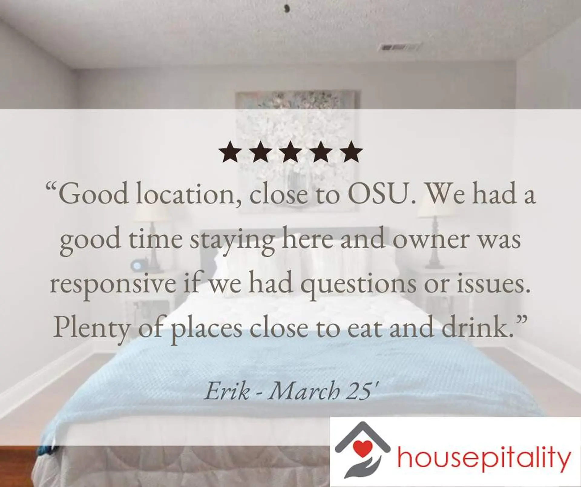 A review of a place to stay, mentioning its proximity to OSU and positive experiences.