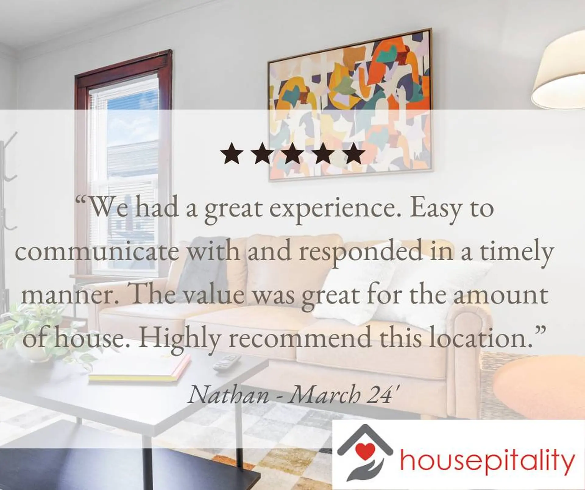 Customer review with 4.5 stars and housepitality logo.