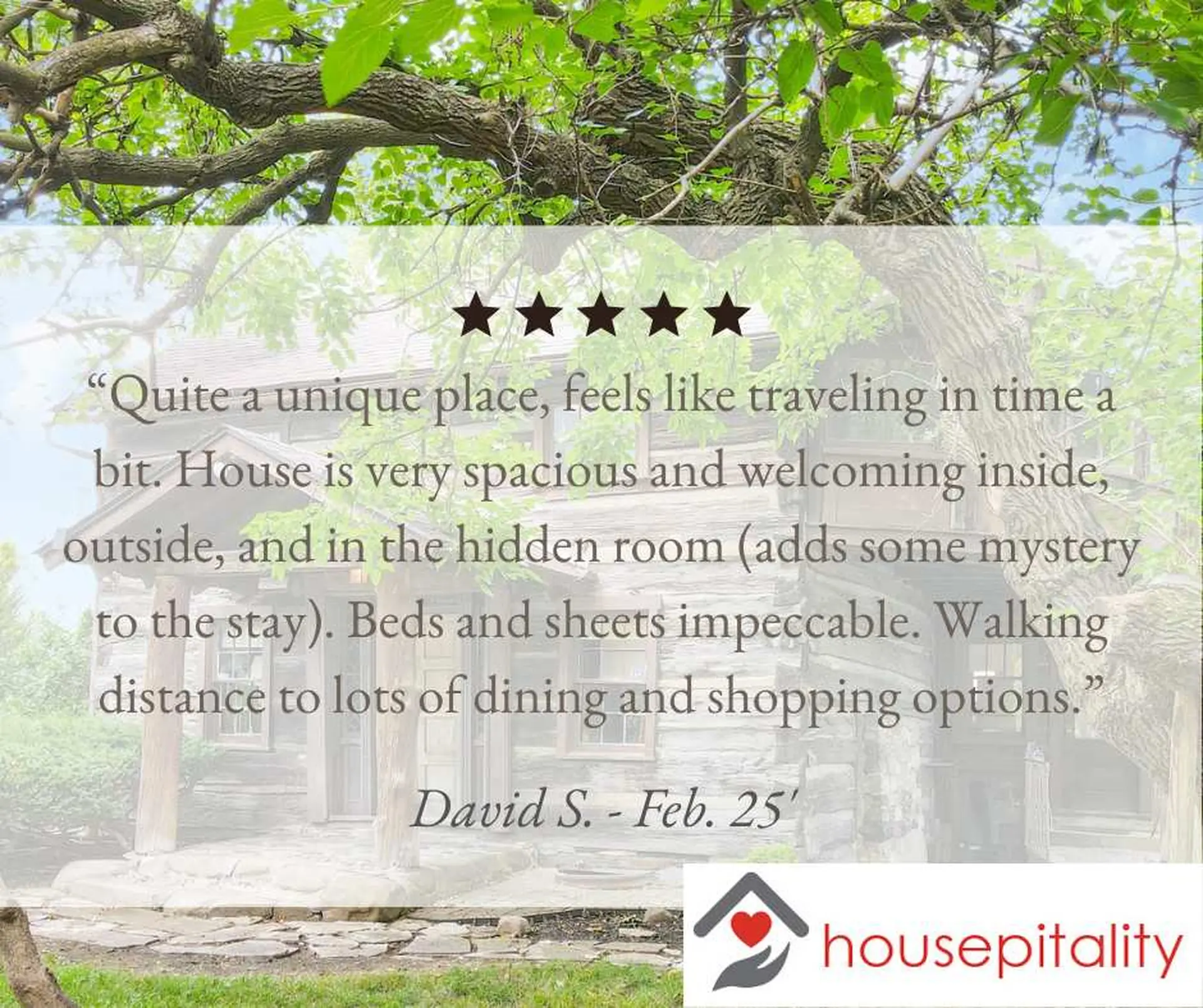 A testimonial about a spacious, welcoming house with impeccable beds and sheets.