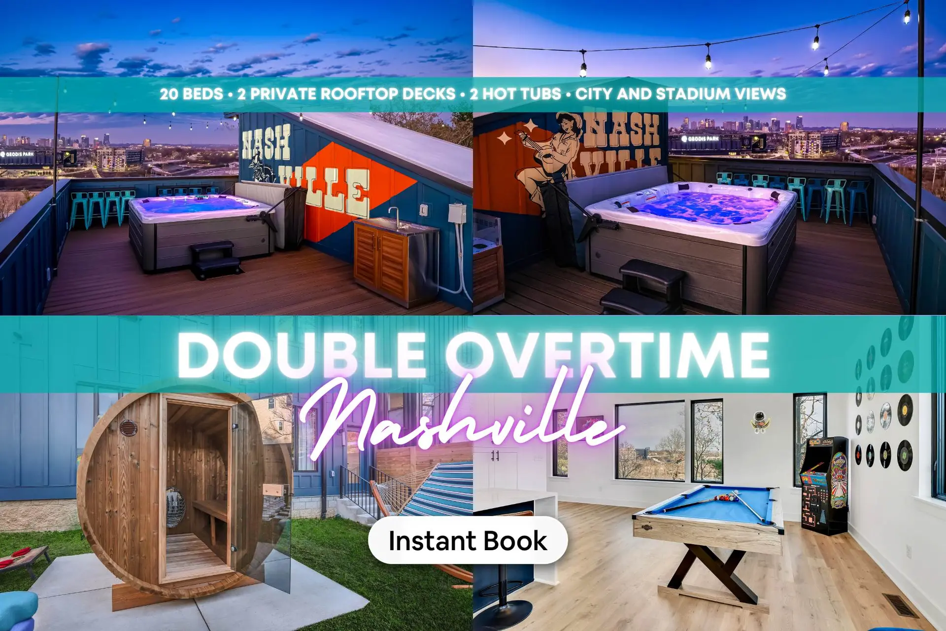 Twin Homes: Hot Tub Rooftop Game Zone at Nashville