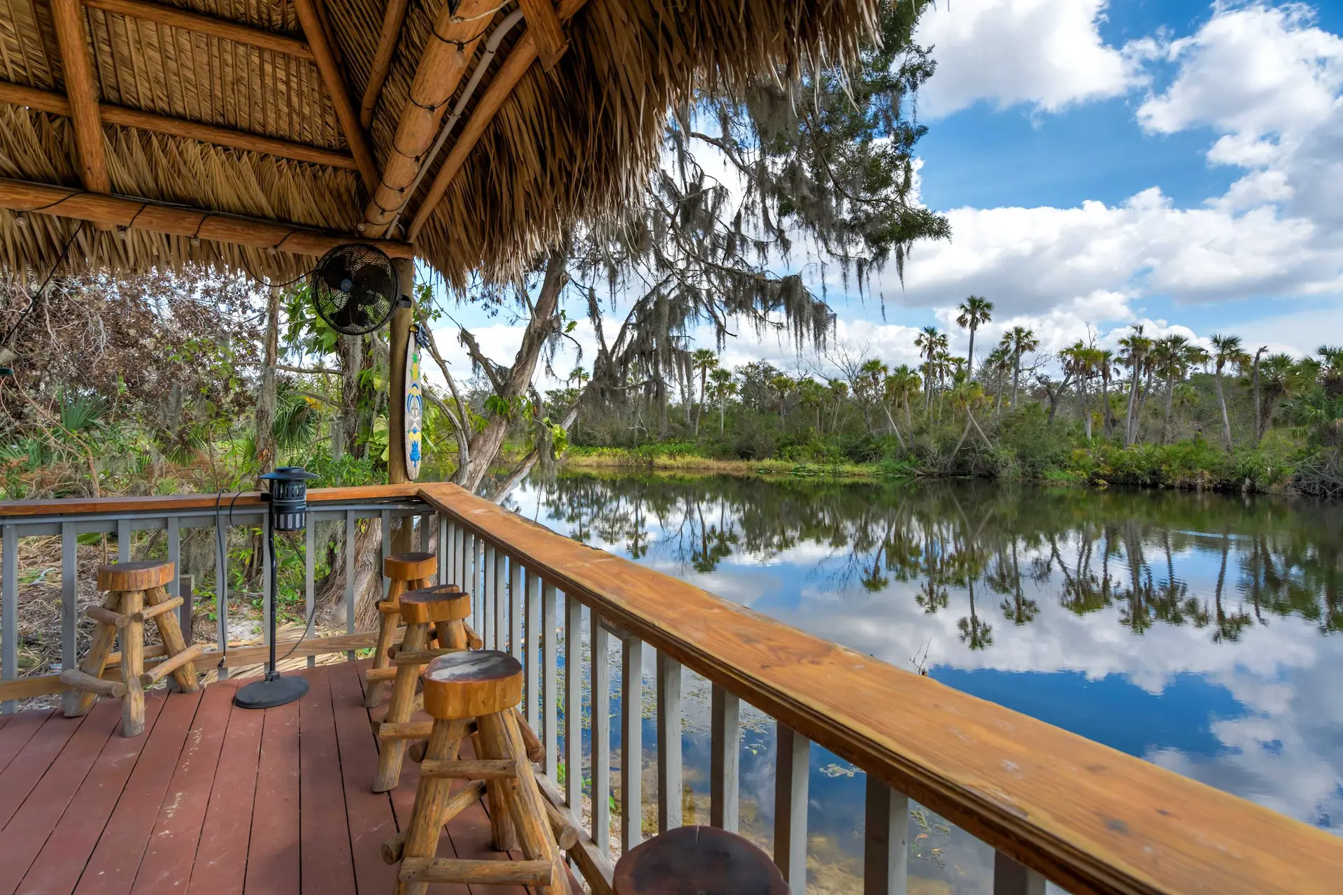 Riverside Hut! Cozy Getaway w/ Tiki Hut & Firepit