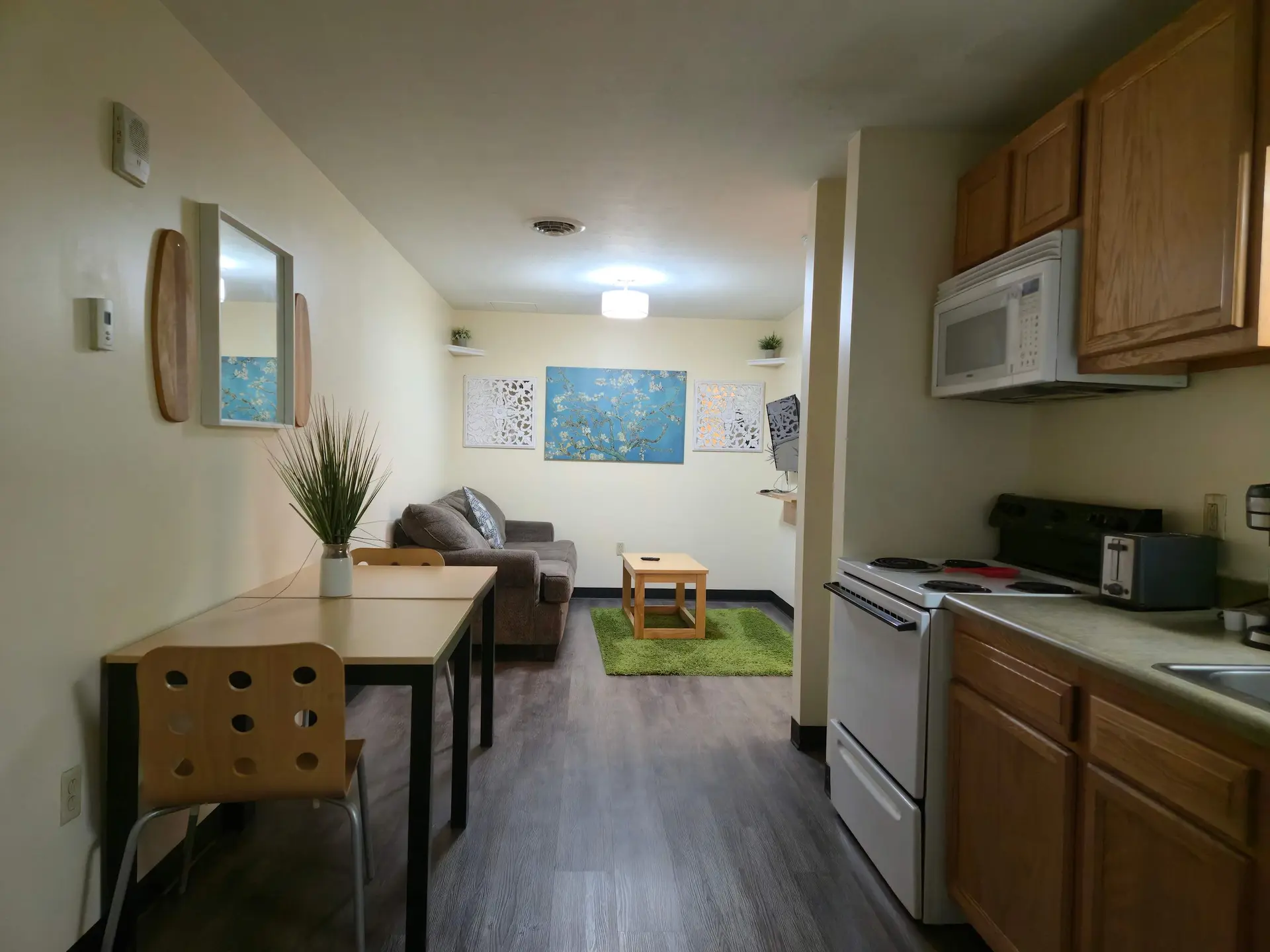 Living room and kitchen area.