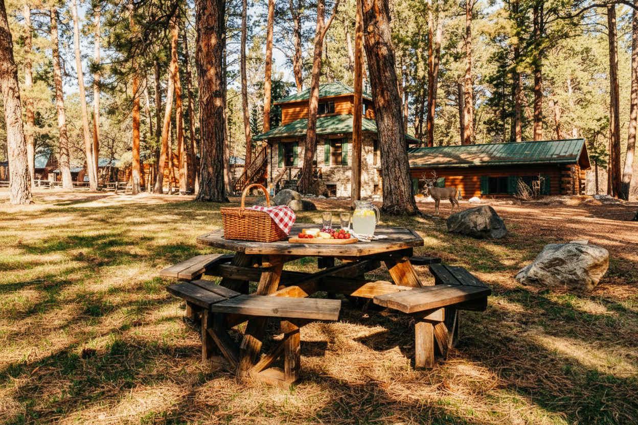 King bedroom at My Story cabin — creekside views