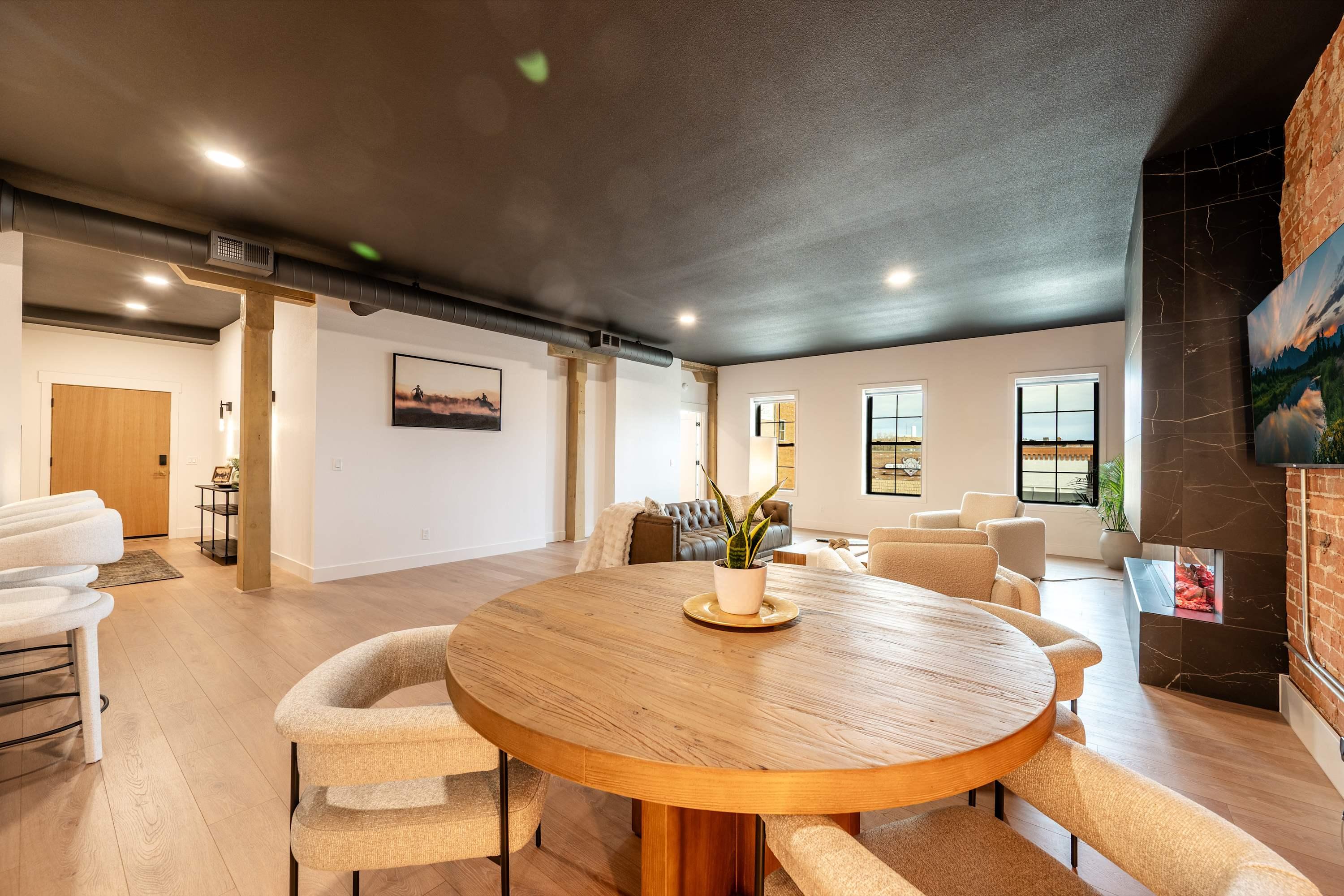 The Onyx dining area with exposed brick and industrial steel accents