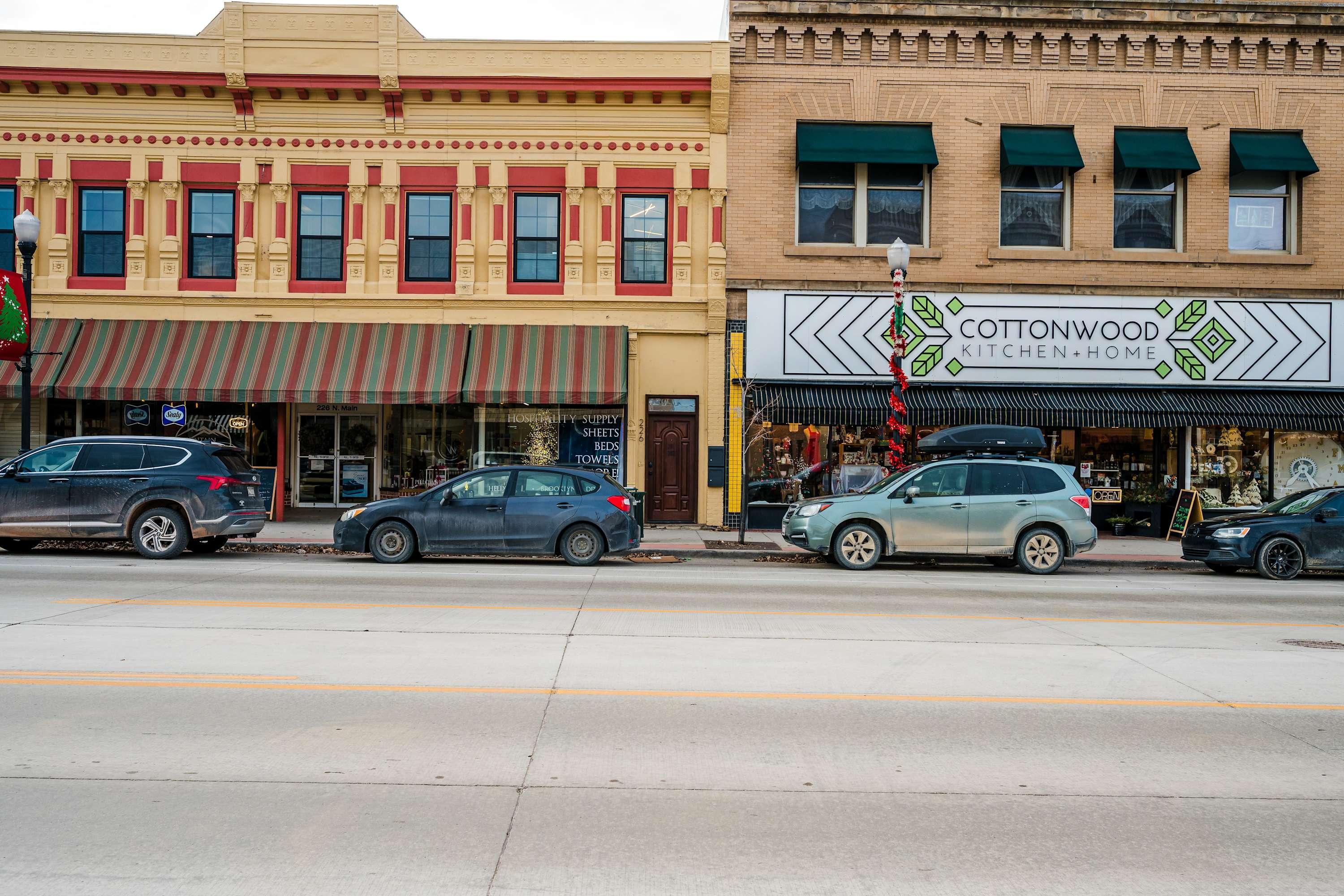 Historic Main Street storefronts steps from The Main Exchange in downtown Sheridan, Wyoming.